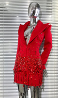Luxury Rhinestone Sequin Pearl Glam Low Cut Suit Dress Women's Fashion Party Performance Evening Gown Vestidos De Ocasião Formal