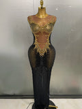Sexy Sparkly Rhinestones Sleeveless Long Dress 2025 New Women Birthday Celebrate Evening Photo Shoot Stage Performance Costume