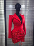 Women Long Sleeve Shining Beading Sequins Sexy V-Neck Bodycon Slim Mini Dress Bar Singer Celebrate Nightclub Party Outfit