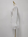 Solid Spliced Folds Slimming Mini Dresses for Women V Neck Long Sleeve Chic Elegant Coats Female Fashion Style