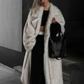 Full Sleeves Faux Long Coat Women's Fashion Casual Lapel Loose Warm Overcoats 2025 Winter New Daily High Street Outwear