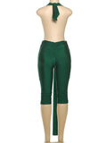 Patchwork Halter Romper Women Ribbon Sleeveless Elastic Backless Workout Activewear Midnight Activity Slim Playsuits