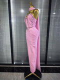 3 Colors Women Sexy Strapless Shining Crystal Bodycon Long Bandage Dress Evening Party Celebrate Elegant Cocktail Outfit