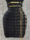 Black Color Women Sleeveless Sexy Strap 2 Pieces Bodycon Mini Bandage Dress Nightclub Party Birthday Fashion Outfit Vestido