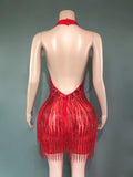 Hosts Party Performance Glam Neck Tight Skirt Fringed Chain Shiny Heavy Industry Dress Vestidos De Noche De Lujo De Fiesta