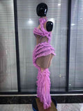Purple Color Women Sleeveless Sexy Ruffles Mesh See Through Bodycon Long Dress Red Carpet Celebrate Show Girls' Performance Wear