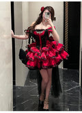 Olivegirl Sweet Lace Dress Lolita Red Cute Girl Spring High-end Women Summer Birthday Party Elegant Princess Lolita Dresses