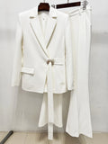 2026 Diamond Metal Ring Lace-Up Blazer+Horn Pants Suit Sets For Women Solid Slim Formal Female Pantsuit Conjunto Feminino