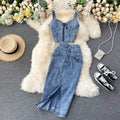 Women Denim Sets Sleeveless Strap Crop Top and Long Skirts Suits  Summer Jeans Streetwear Two 2 Piece Sets Outfits
