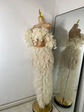 Women Mesh Lace Sexy Openback Two Pieces Sequins Floor-Length Outfit Night Club Skirt Suits Dancer Singer Performance Costume