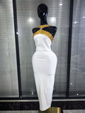 Red White Women Sexy Off the Shoulder Shining Crystal Bodycon Long Bandage Dress Elegant Evening Party Cocktail Fashion Outfit
