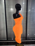 Orange Color Women Long Sleeve One Shoulder Big Bow Bodycon Midi Bandage Dress Elegant Evening Party Birthday Cocktail Wear