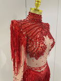 Women Sparkly Rhinestone Sequin Tassel Stretch Bodysuits 2025 New Arrival Birthday Party Nightclub Dj Stage Performance Costume