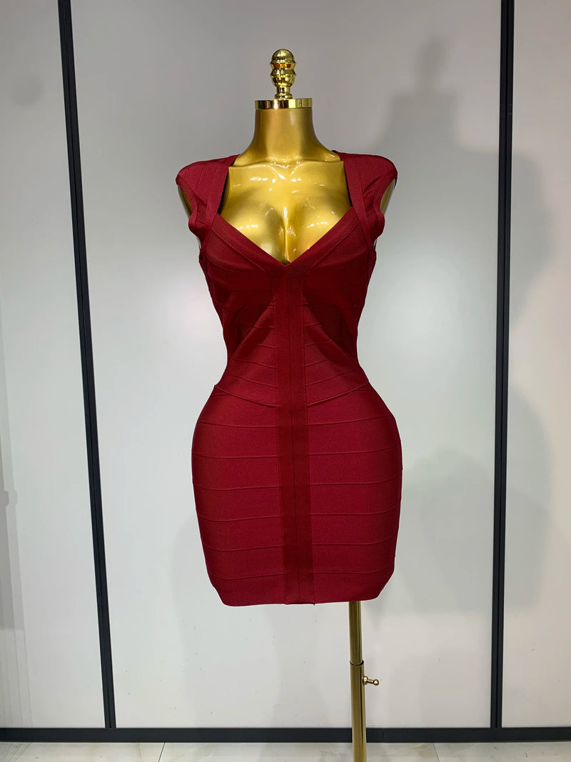 Women Sexy Sleeveless Deep V-neck Bodycon Mini Bandage Dresses Elegant Evening Party Luxury Birthday Club Prom Gown