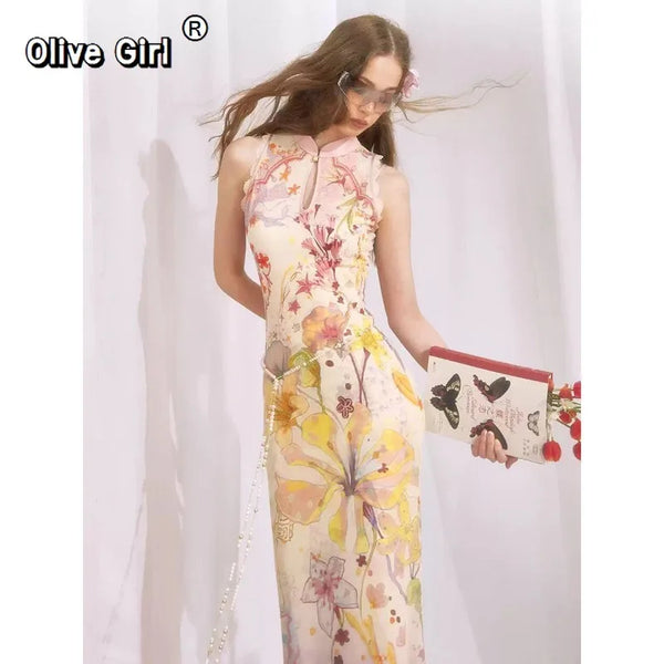 Olive Girl Red Embroidered Qipao for Garden Wedding 2026 Fairycore Photoshoot Everyday Wear S-XXL XS-3XL Plus Size Embroidered Romantic Garden Party Editorial Not Costume Qipao Cheongsam Chinese Dress Chinese Heritage Fashion Women