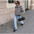 Women Chic Zebra Print Faux Fur Cropped Jacket Lapel Collar Single Breasted Warm Short Coat Autumn Winter Fashion Street Jackets