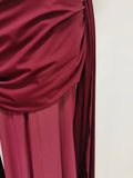 Luxurious Blue Diagonal Collar Sheer Mesh Maxi Dress for Women Off One Shoulder Cape Sleeves Ruched Waist for Dinner Party