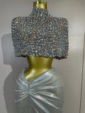 Women Sparkly Diamond Shawl Top And Long Dress Two Pieces Set Luxury Evening Prom Birthday Party Photo Shoot Sexy Stage Costumes