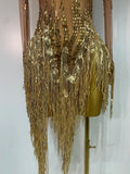 Sexy Shiny Tassel Diamonds Dress For Women Evening Party Costume Luxury Birthday Bar Nightclub Stage Performance Clothing