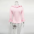 Ruffled Knit Casual Pullover Women's Bow Lace Up V-Neck Solid Slim Commuter T-Shirt Summer New Female Party Vacation Top