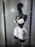 New White Color Women Sexy Halter Hollow Out Bodycon Mini Dress Celebrate Nightclub Party Bar Singer TV Show Performance Costume