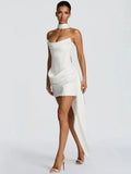 Elegant White Strapless Mini Dress For Women Luxury Corset Ribbon Ruched Short Curvy Dresses Pink Birthday Wedding Guest Summer