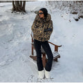 Fashion Leopard Print Ski Suit Women Stand Collar Hooded Zipper Coat Chic Slim Pants 2026 Winter Warm Casual Sport Windproof Set