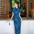 Purple New Chinese Long Cheongsam Improvement for Young New Women Retro slim fit waist cinching short sleeved Qipao