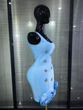 Black Skyblue Women Sleeveless Sexy O-Neck Shining Diamond Bodycon Mini Bandage Dress Birthday Party Photoshoot Stage Wear