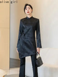 Olive Girl Black Embroidered Qipao for Garden Wedding 2026 Fairycore Photoshoot Everyday Wear S-3XL XS-3XL Plus Size Embroidered Romantic Editorial Not Costume Qipao Cheongsam Chinese Dress Chinese Heritage Fashion Women