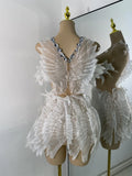 Women's Clothes Sparkly Halter Rhinestones Luxury Evening Party Birthday Mini Dress Night Club Show Performance Wear