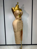 High Quality Fashion Cocktail Long Dress 2025 Sexy Hollow Out Beading Sleeveless Bandage Bodycon Club Evening Party Dresses