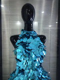 Shining Sequins Women Sexy Halter Off the Shoulder Backless Bodycon Mini Dress Nightclub Party Celebrate Bar Singer Stage Wear