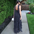 Elegant Polka Dot Long Dress Summer Scarf Ribbon Ruffle Halter Pleated Dress Luxury Sleeveless Women's Evening Dresses