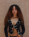 New Fungus Long Sleeve Knitted Cardigan Female Contrast Color Splice Short Top Lace Up Bodycon Sweater Cardigan Lady