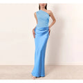 Solid Slimming Dresses for Women Slanted Collar Sleeveless High Waist Temperament Dress Female Fashion