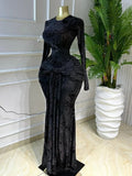 Women Print O-neck Stacked Ruched Bowknot Streamer Mermaid Maxi Midi Dress 2026 Cocktail Birthday Holiday Party Dresses