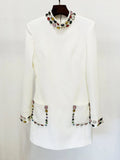 2026 New Sparkling Luxury Colored Diamonds Stand Collar Design Mini Dress Women'S Long Sleeved Fashion Elegant Vestidos