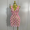 Sexy Black Pearl Flower Mesh See Through Mini Dress Women Evening Party Club Birthday Dress Nightclub Photoshoot Stage Costumes