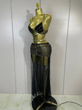 Women Black Halter Sequins Tassel Hollow Out Transparency Long Maxi Dress Eveing Celebrate Birthday Party Sexy Nightclub Outfit