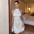 Fashion Polka Dot Dress Vintage High Waist Sleeveless Backless Neck Lace-up Dress Sexy Party Luxury Women Dresses Y2k