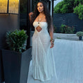 2026 Sexy Hollow Out Kintting Long Dress See Through Crochet Lace-up Bandage Fringed Tube Dress Women Beachwear Vestidos