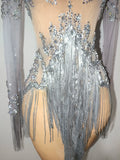 Luxury Sparkly Rhinestones Tassel Sexy See-Through Dress Women Latin Dance Outfits Bars Nightclub Party Perform Stage Costume