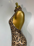 Women Sexy Sleeveless Halter Backless Leopard Sequin Mermaid Maxi Long Dress Bodycon Evening Party Celebrity Elegant Dress