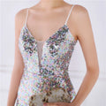 Women Spaghetti Strap Party Maxi Dress Sexy V Neck Evening Green Sequin Dress Elegant Long Prom Dress Vestido Longo