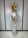 Elegant Pearl Dress Sexy Transparent Mesh Maxi Long Dresses Women Evening Party Wedding Gown Red Carpet Celebrity Stage Outfit
