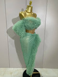 Shiny Sequins Top Short Skirt Two Pieces Set 2025 Women Sexy Celebrate Evening Prom Birthday Party Dress Nightclub Stage Outfit