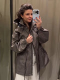 Women Leopard Print 2‑Piece Puffer Outfit Hooded Zip‑Up Padded Jacket + Wide Leg Pants Set Khaki Warm Winter Matching Tracksuit