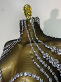 Sparkly Rhinestones Sequins Fringes Birthday Celebrate Evening Dress Women Sexy Mesh Transparent Dance Costume Photo Shoot Wear