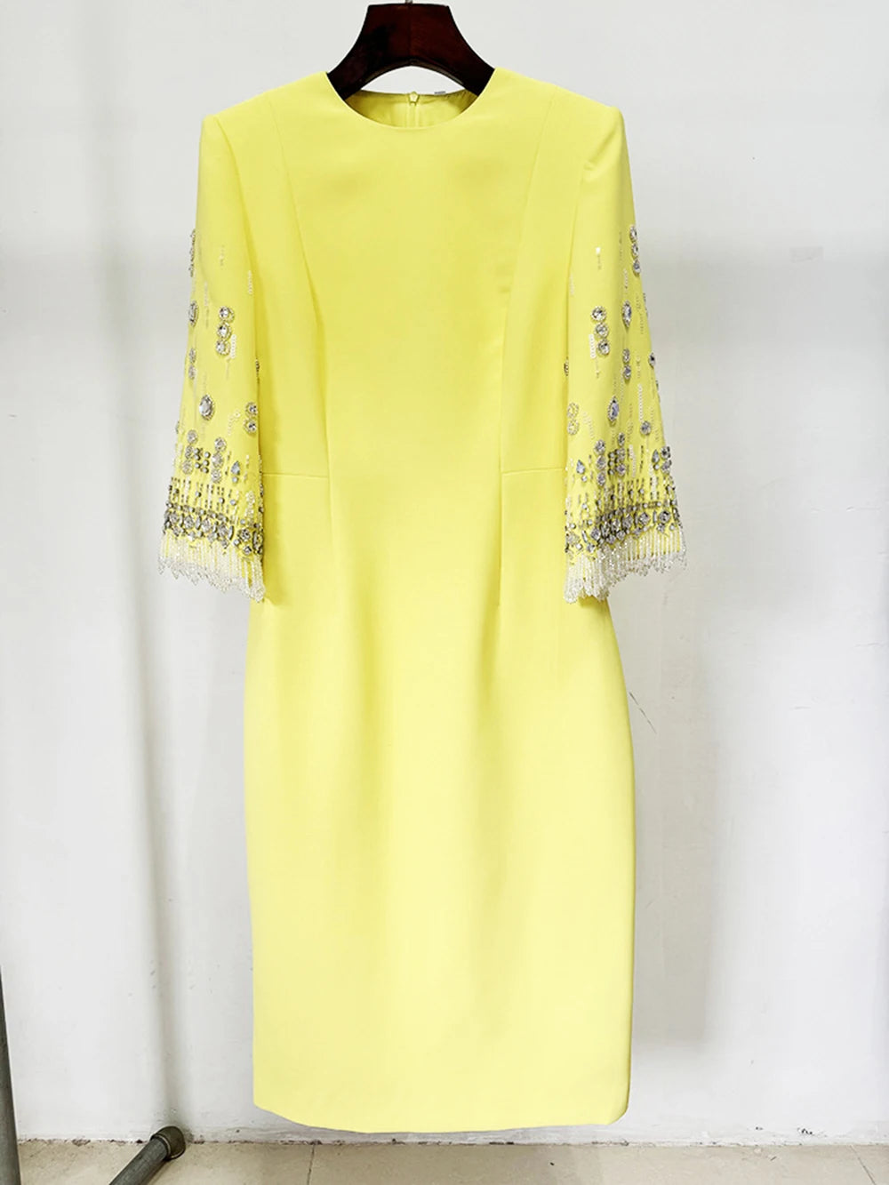 2026 New Arrivals Spring Fashion Heavy Industry Beaded Diamond Slim Midi Dress Women's Half Sleeve Female Vestidos